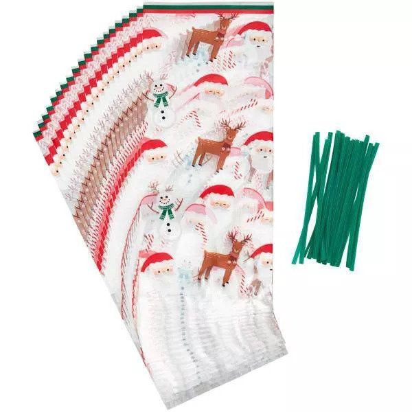 Sacos de Celofane Pai Natal, Boneco de Neve e Renas