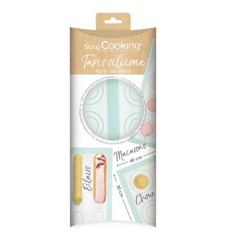 Tapete de silicone em fibra de vidro com impressão de macaron e éclair
