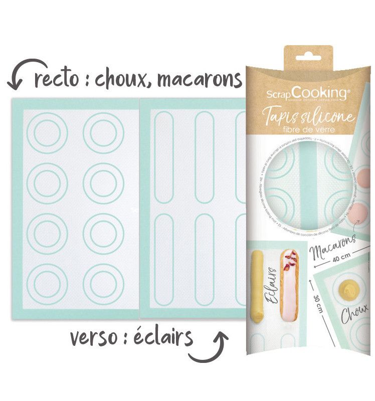 Tapete de silicone em fibra de vidro com impressão de macaron e éclair