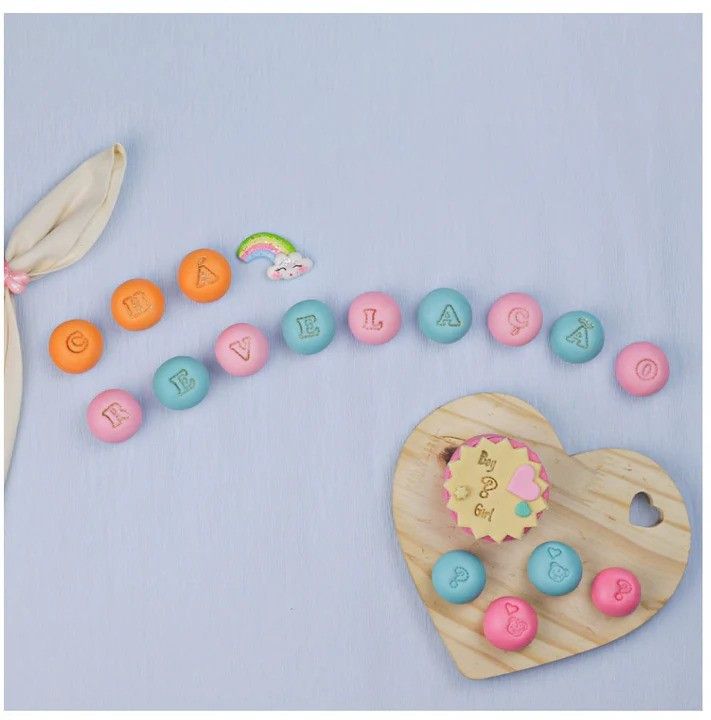 Kit Carimbos Letras Fofas Rosa (2cm) Brigadeiro