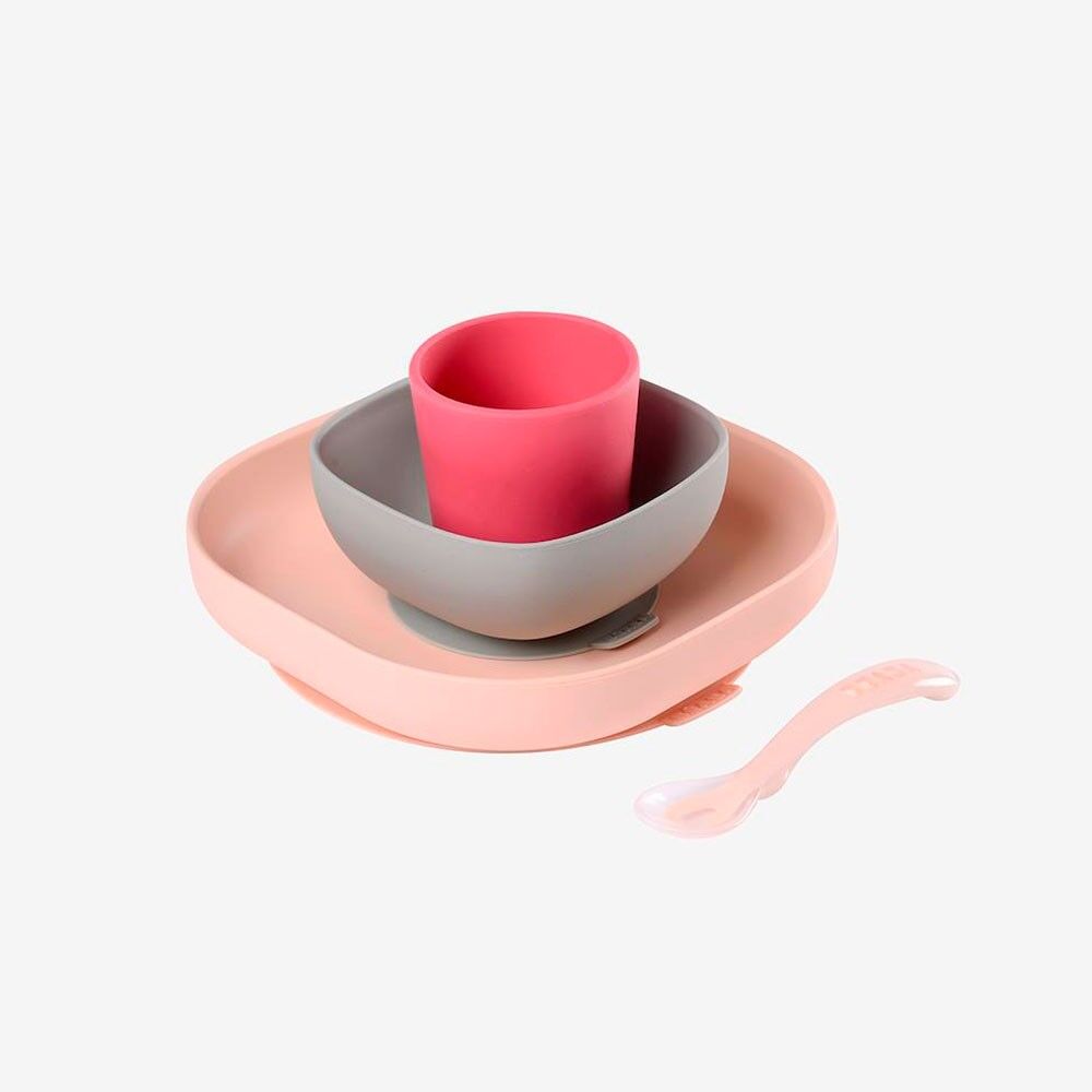 Coffret Refeição 4 Peças Em Silicone Rosa