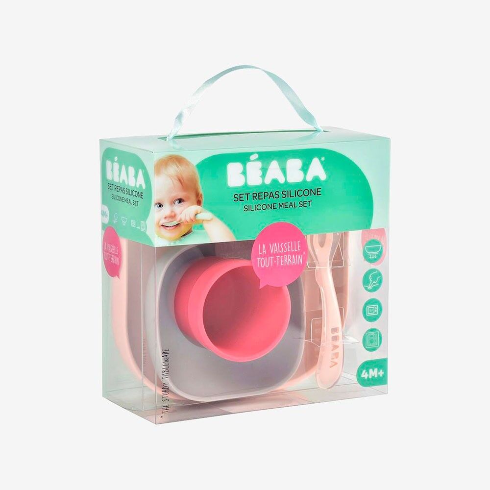 Coffret Refeição 4 Peças Em Silicone Rosa