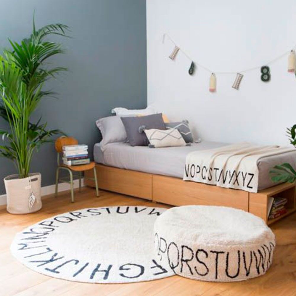 Washable Rug Round Abc Natural-black