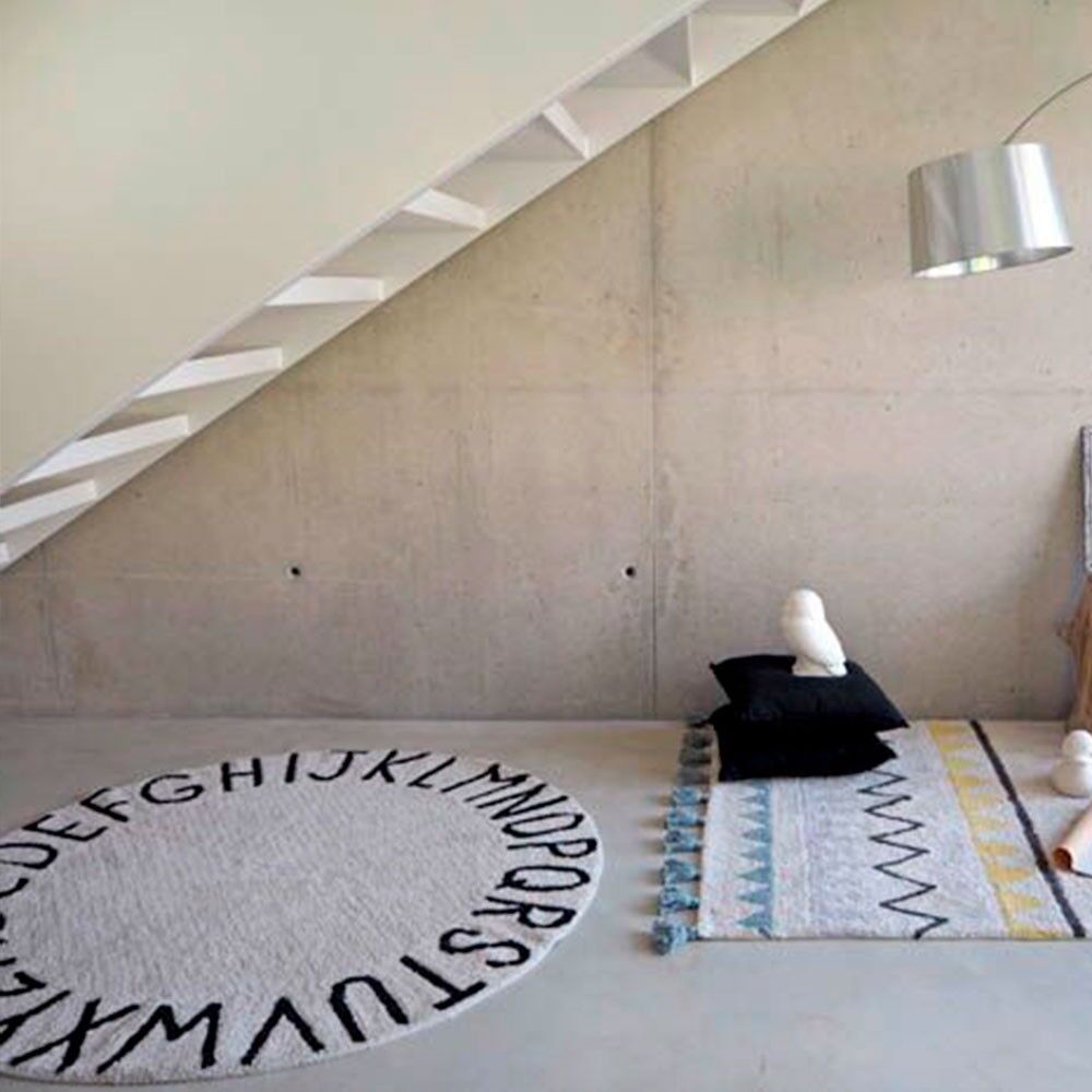 Washable Rug Round Abc Natural-black