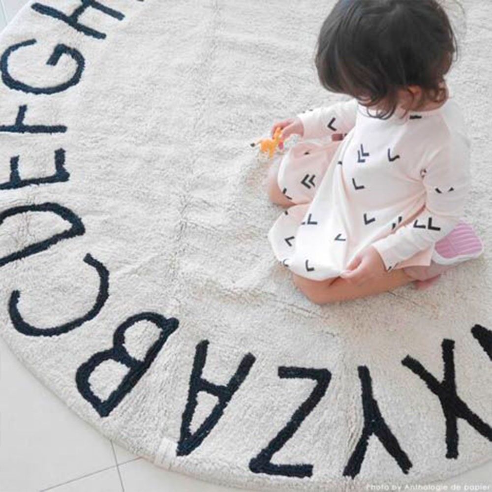 Washable Rug Round Abc Natural-black