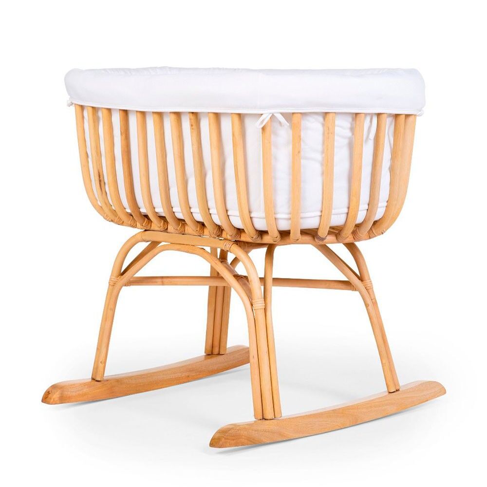 Berço Rattan - 90x70x71 Cm + Colchão - 77x42x4 Cm - Capa Jersey Ecru - Pernas Giratórias