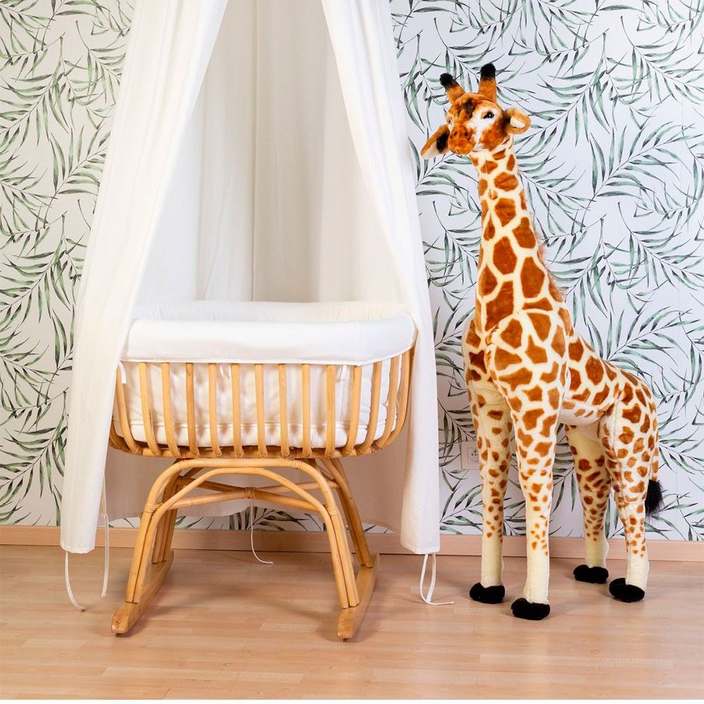 Berço Rattan - 90x70x71 Cm + Colchão - 77x42x4 Cm - Capa Jersey Ecru - Pernas Giratórias