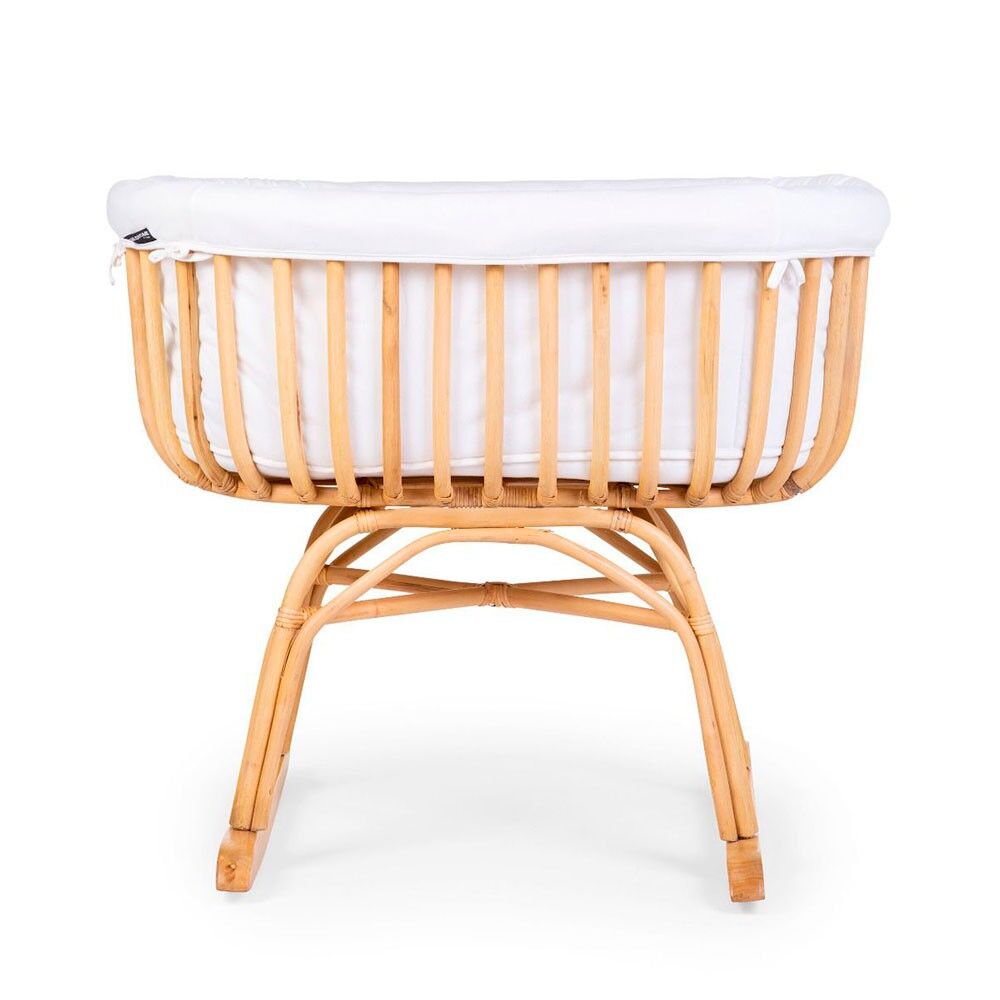 Berço Rattan - 90x70x71 Cm + Colchão - 77x42x4 Cm - Capa Jersey Ecru - Pernas Giratórias