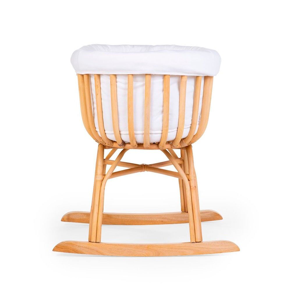 Berço Rattan - 90x70x71 Cm + Colchão - 77x42x4 Cm - Capa Jersey Ecru - Pernas Giratórias