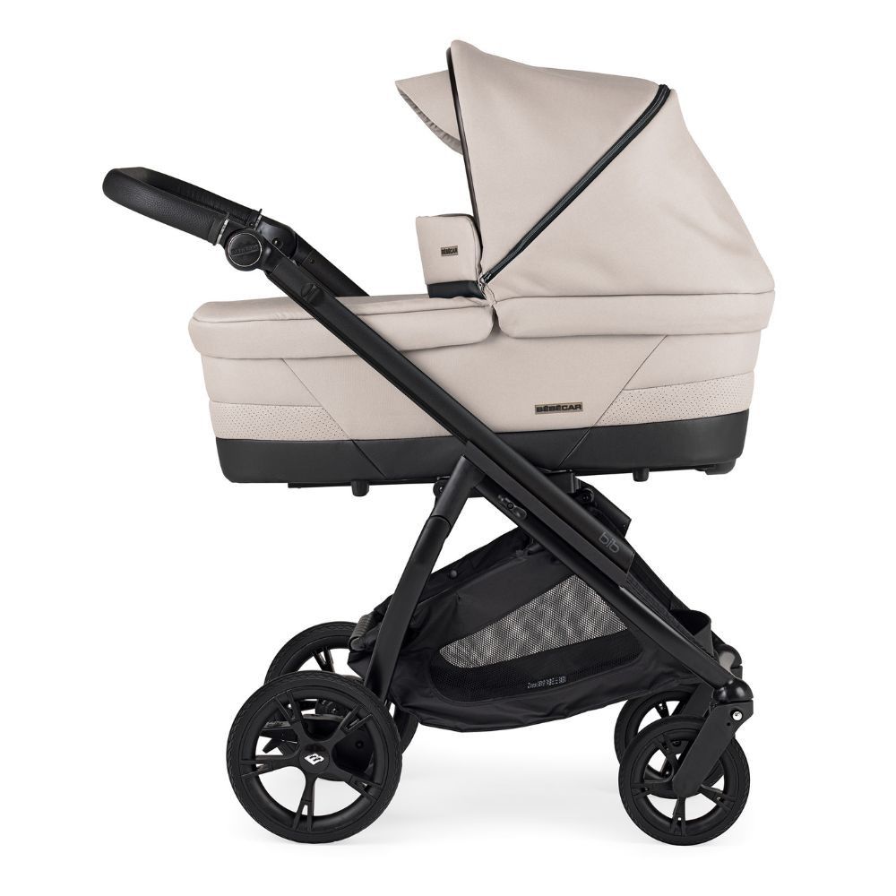 Trio BIB Bege, Carrinho + Alcofa com Colchão SoftFresh + Babycoque Reclinável Easymaxi XL-i, Chassis Preto Bébécar