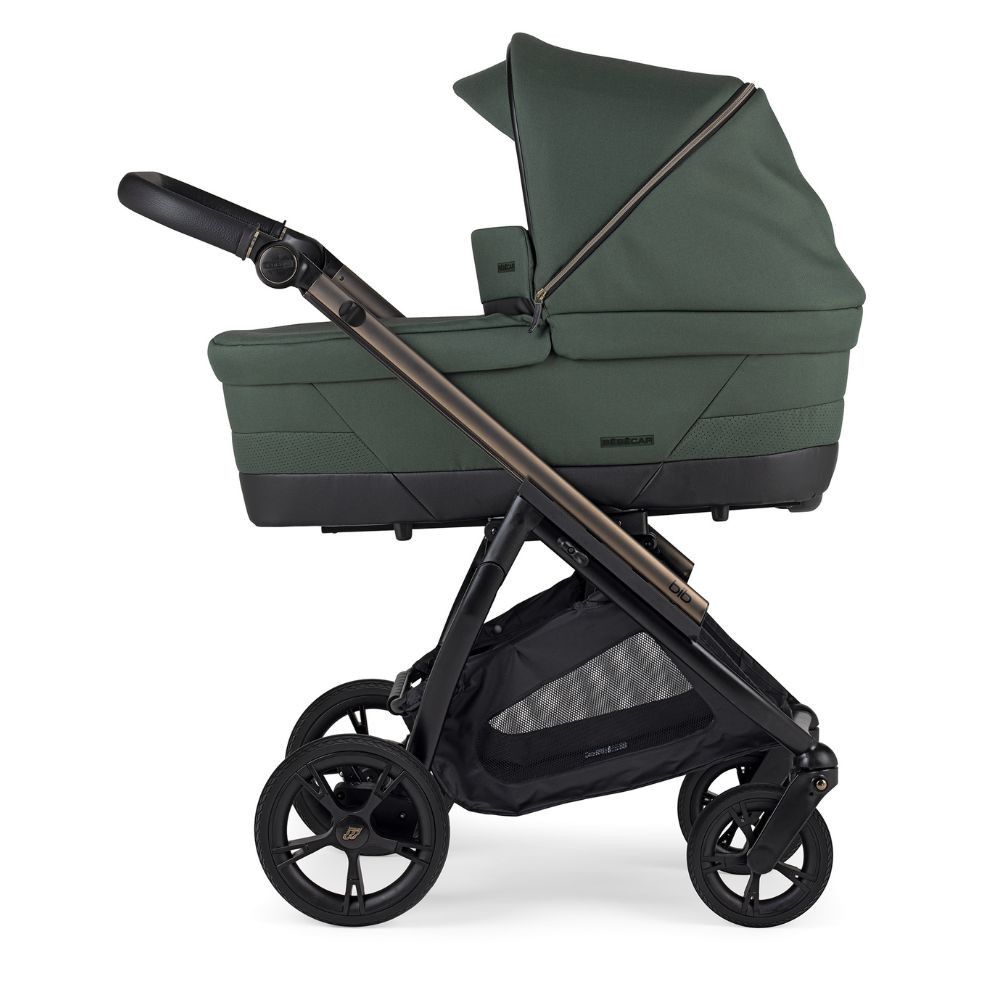 Trio BIB Verde, Carrinho + Alcofa com Colchão SoftFresh + Babycoque Reclinável Easymaxi XL-i, Chassis Misto Fumé Bébécar