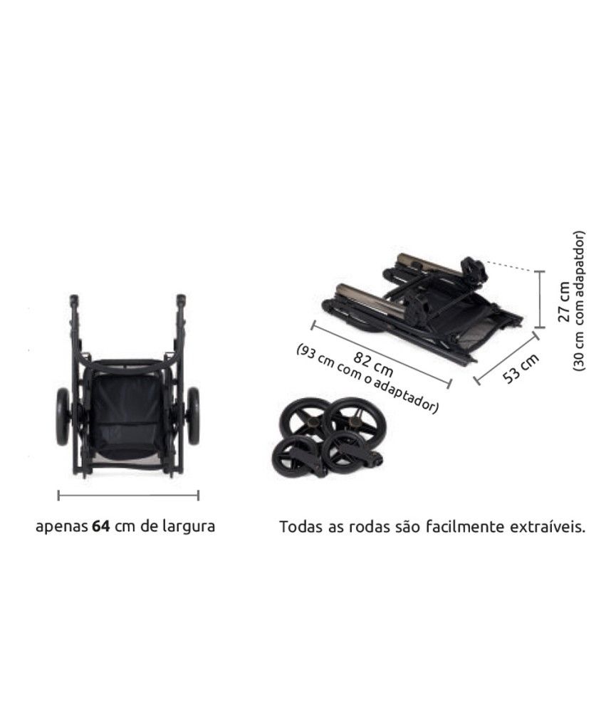 Carrinho de Bébé Dupla Compact para Gémeos KO330 Preto