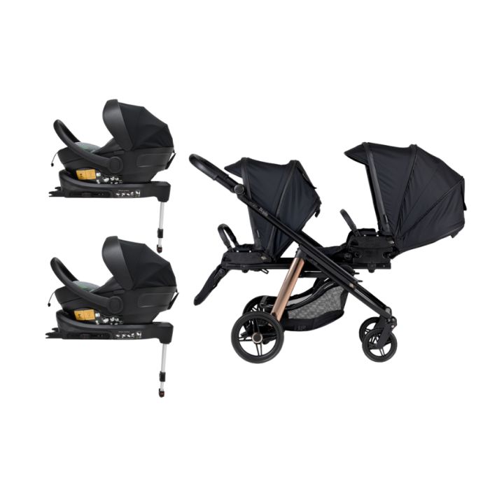 Carrinho de Bébé Dupla Compact para Gémeos + Babycoque (ovo) Nana + Base Isofix - KO330 Preto