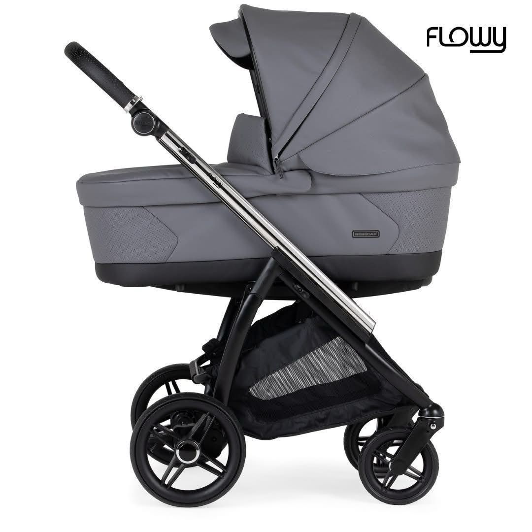 Trio Flowy Cinza, Carrinho + Alcofa com Colchão SoftFresh + Babycoque Reclinável Easymaxi XL-i, Chassis Misto KP431 Bébécar