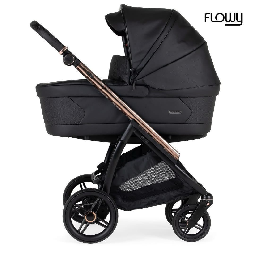 Trio Flowy Preto, Carrinho + Alcofa com Colchão SoftFresh + Babycoque Reclinável Easymaxi XL-i, Chassis Misto KP440 Bébécar