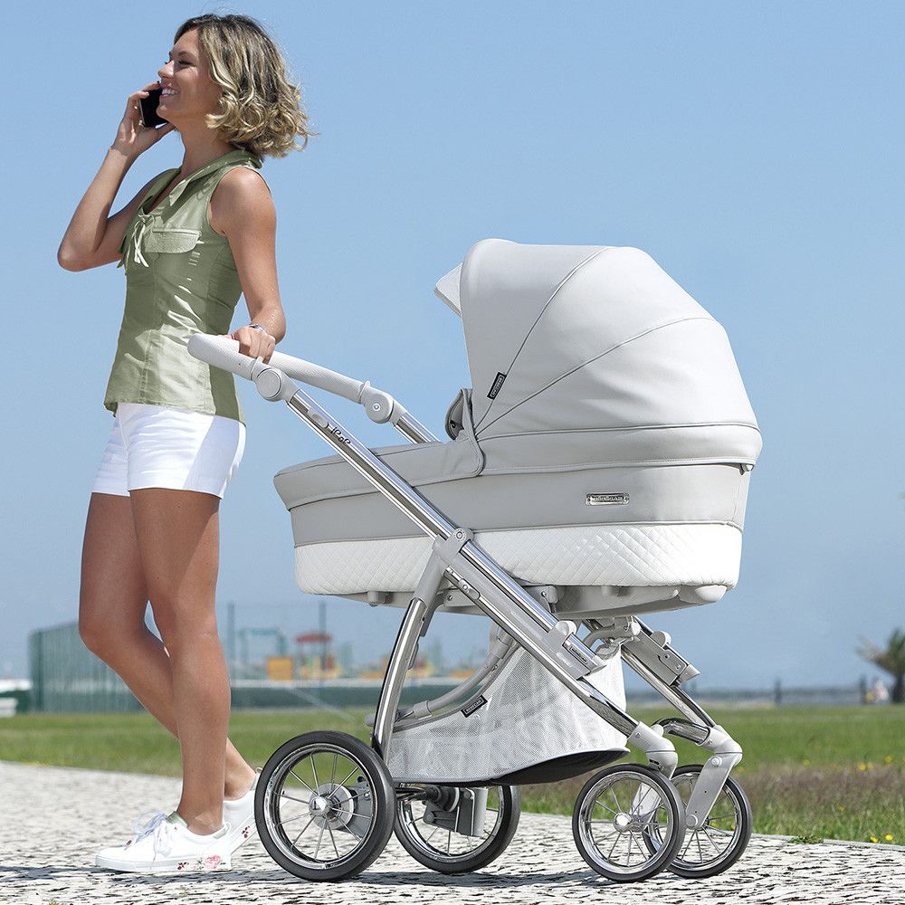 Carrinho de Bebé TRIO Ip-Op Classic XL, Specials collection KP521, Chassis Cromado – Cinza Topo