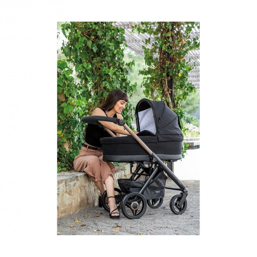 TRIO Prow Compact Preto, Carrinho + Alcofa PL + Babycoque Easymaxi Reclinável XL-I, Actual collection KA410, Chassis Misto Fumé Rose
