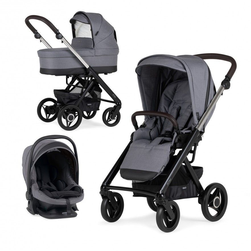TRIO Prow Compact Cinza Escuro, Carrinho + Alcofa PL + Babycoque Easymaxi Reclinável XL-I, Actual collection KA414, Chassis Misto Cromado