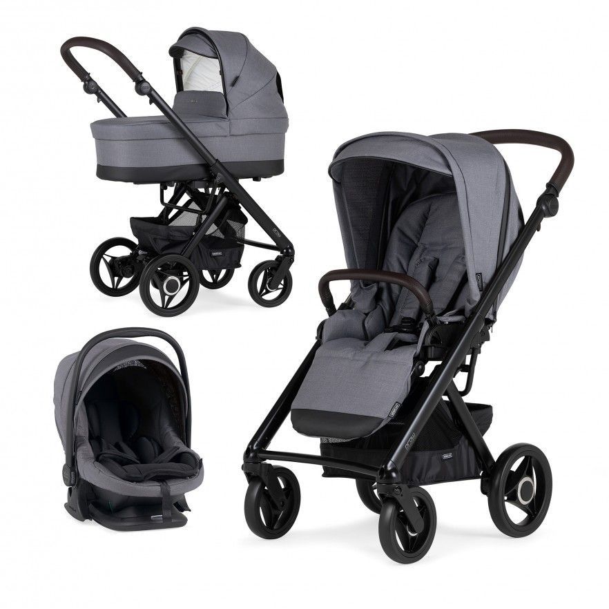 TRIO Prow Compact Cinza Escuro, Carrinho + Alcofa PL + Babycoque Easymaxi Reclinável XL-I, Actual collection KA414, Chassis Preto