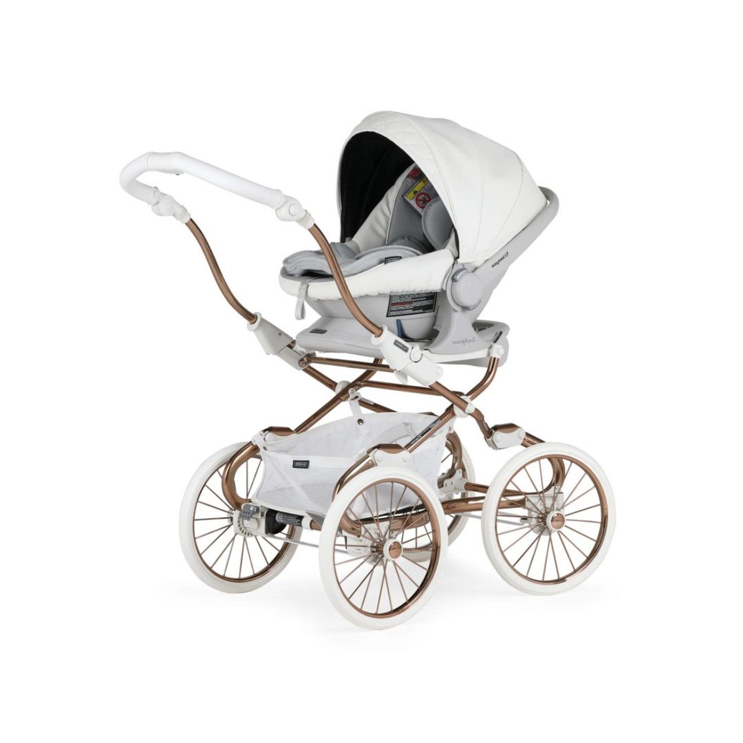 TRIO Stylo Class+ Branco, Carrinho + Alcofa Maxibob LA3 + Babycoque Easymaxi Reclinável XL-I, Specials collection SP261, Chassis Fumé Rosa