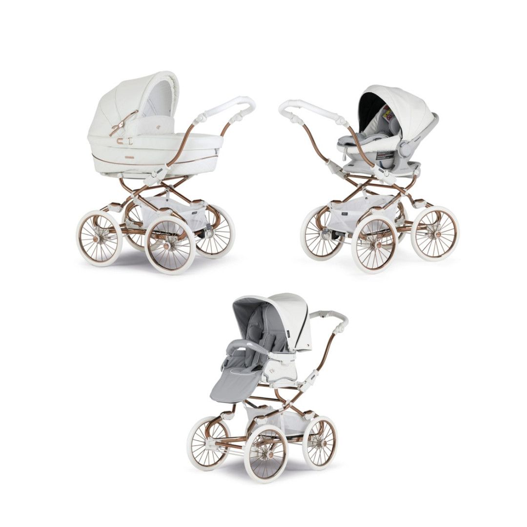 TRIO Stylo Class+ Branco, Carrinho + Alcofa Maxibob LA3 + Babycoque Easymaxi Reclinável XL-I, Specials collection SP261, Chassis Fumé Rosa