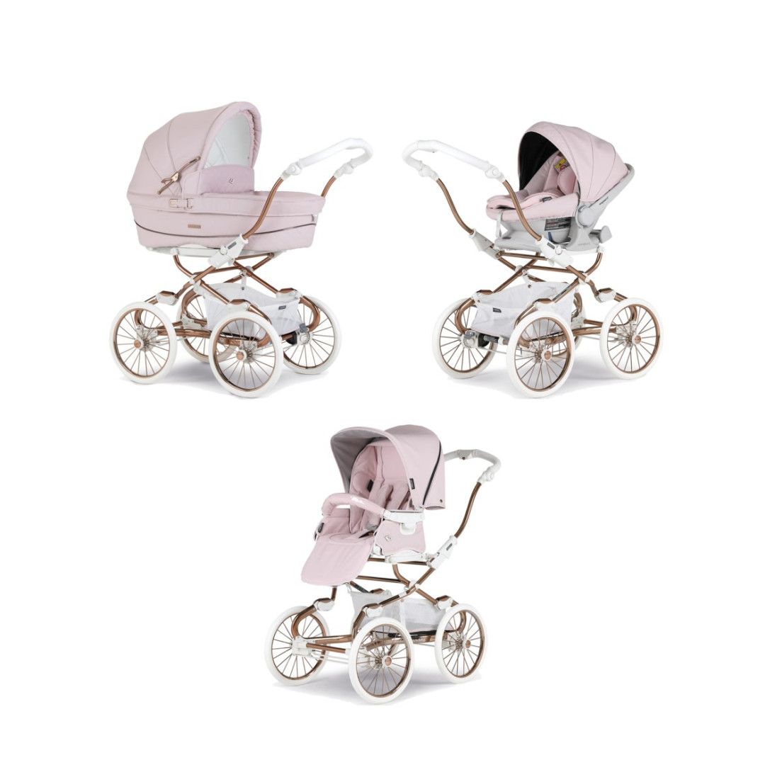 TRIO Stylo Class+ Rosa, Carrinho + Alcofa Maxibob LA3 + Babycoque Easymaxi Reclinável XL-I, Specials collection SP263, Chassis Fumé Rosa