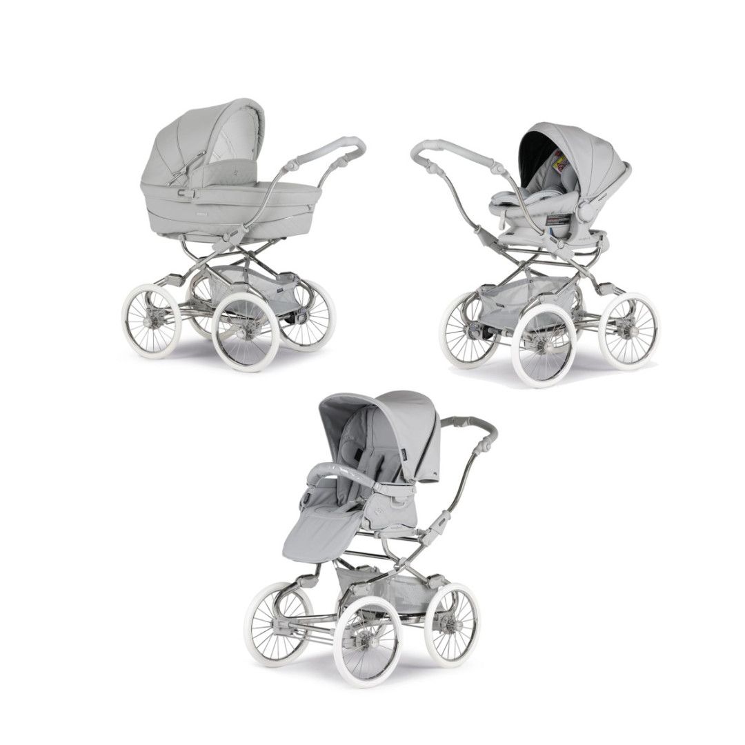 TRIO Stylo Class+ Cinza Claro, Carrinho + Alcofa Maxibob LA3 + Babycoque Easymaxi Reclinável XL-I, Specials collection SP362, Chassis Cromado