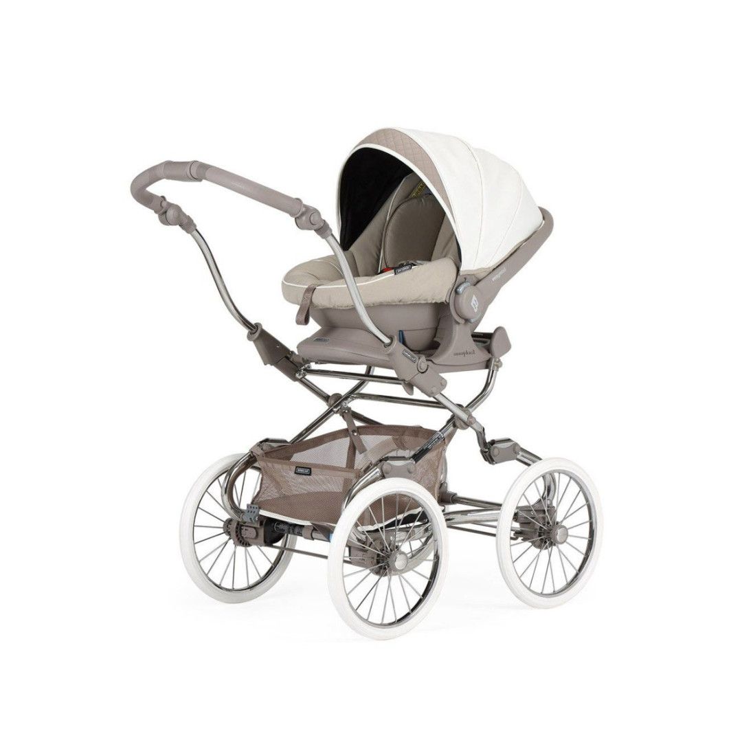 TRIO Stylo Class+ Bege, Carrinho + Alcofa Maxibob LA3 + Babycoque Easymaxi Reclinável XL-I, Specials collection SP958, Chassis Cromado