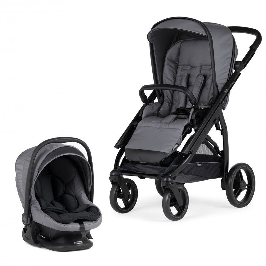 Carrinho de Bébé Duo Wei com Chassis Preto Mate + Babycoque Easymaxi XL-i, I-SIZE, KO331 Cinza Escuro
