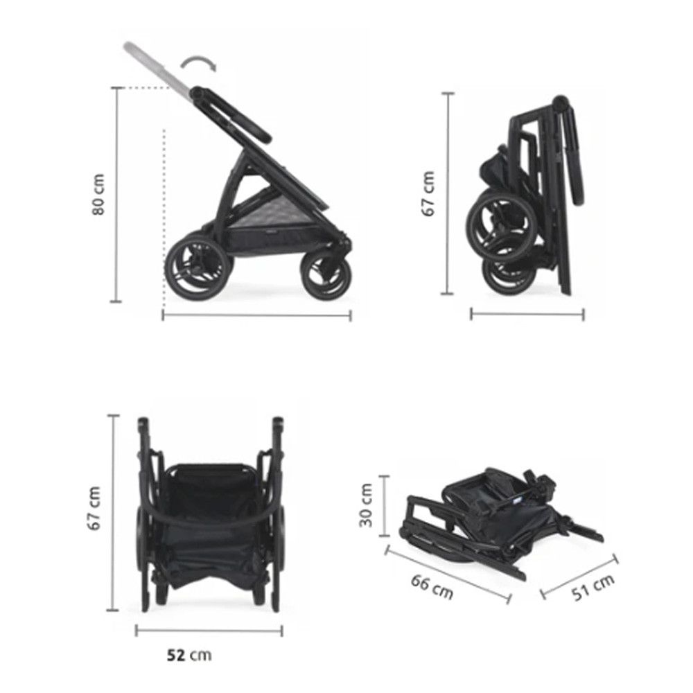 Carrinho de Bébé Duo Wei com Chassis Preto Mate + Babycoque Easymaxi XL-i, I-SIZE, KO331 Cinza Escuro