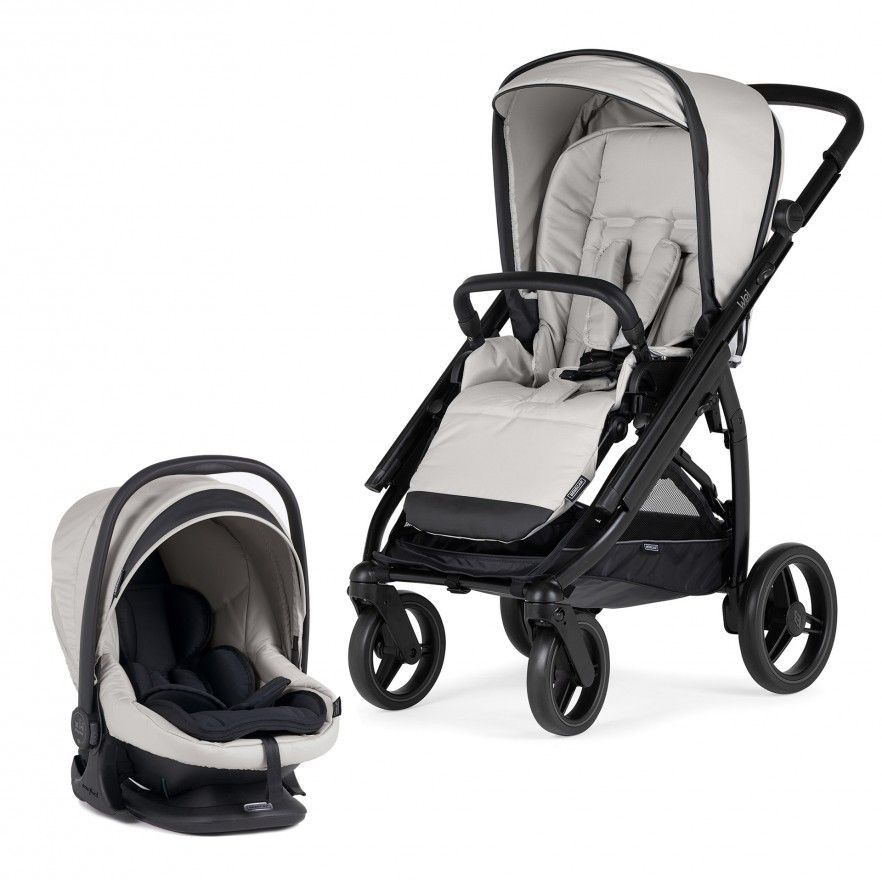 Carrinho de Bébé Duo Wei com Chassis Preto Mate + Babycoque Easymaxi XL-i, I-SIZE, KO332 Cinza Claro